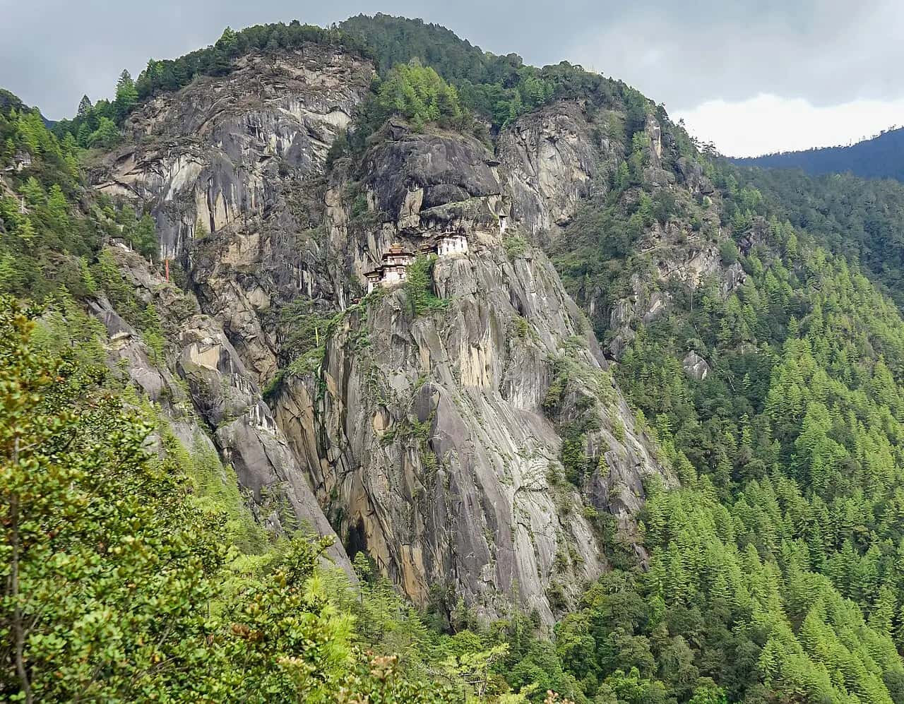 Mountain landscape around Paro Taktsang in Bhutan